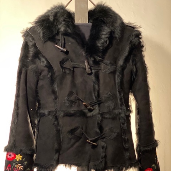 Fur lined black suede jacket